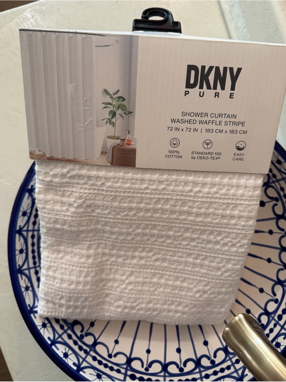 DKNY Pure White Waffle-Textured Shower Curtain
